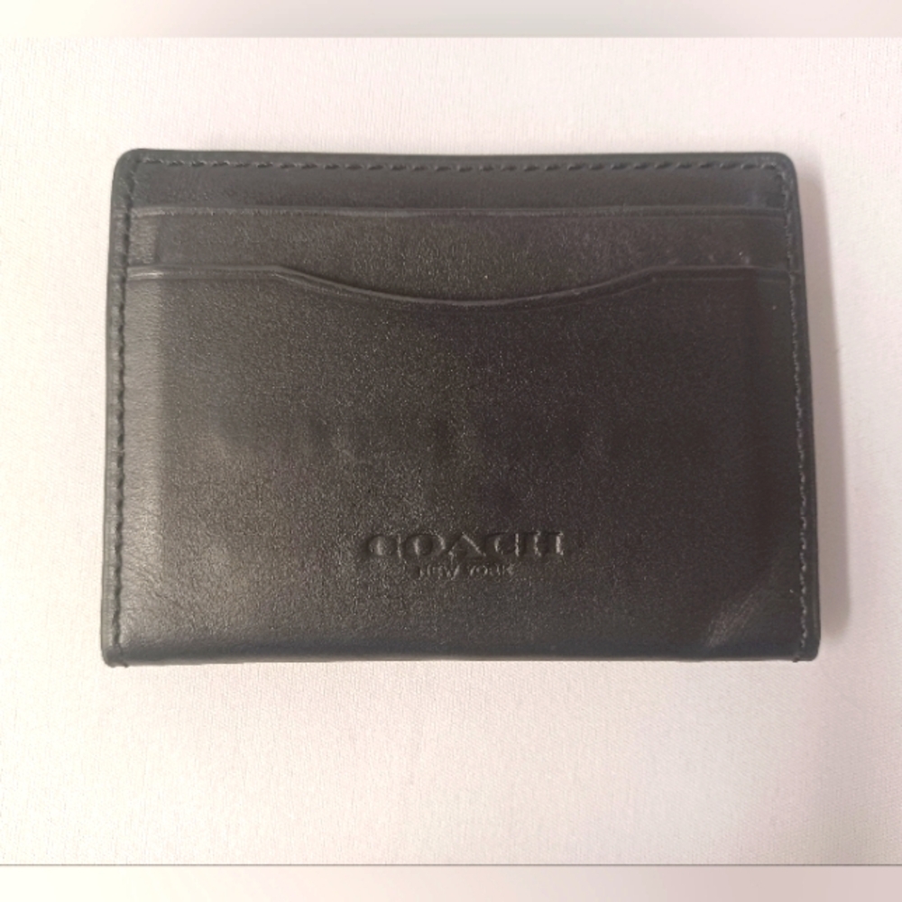 Coach Men's Leather Card Wallet Small  Dark Brown Bifold EUC